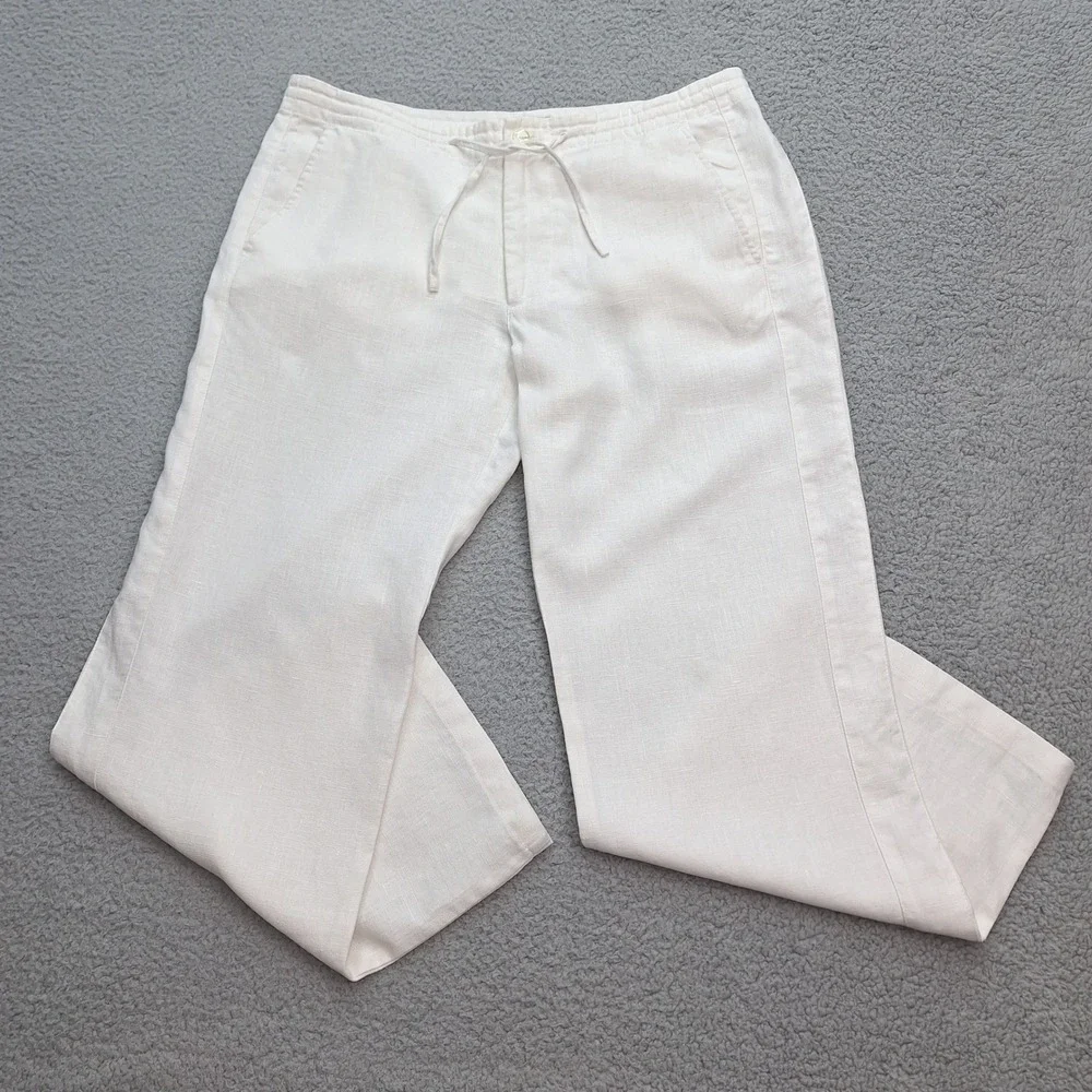 H&M Pants Womens US 32 Large White Linen Wide Leg Drawstring Coastal Resort